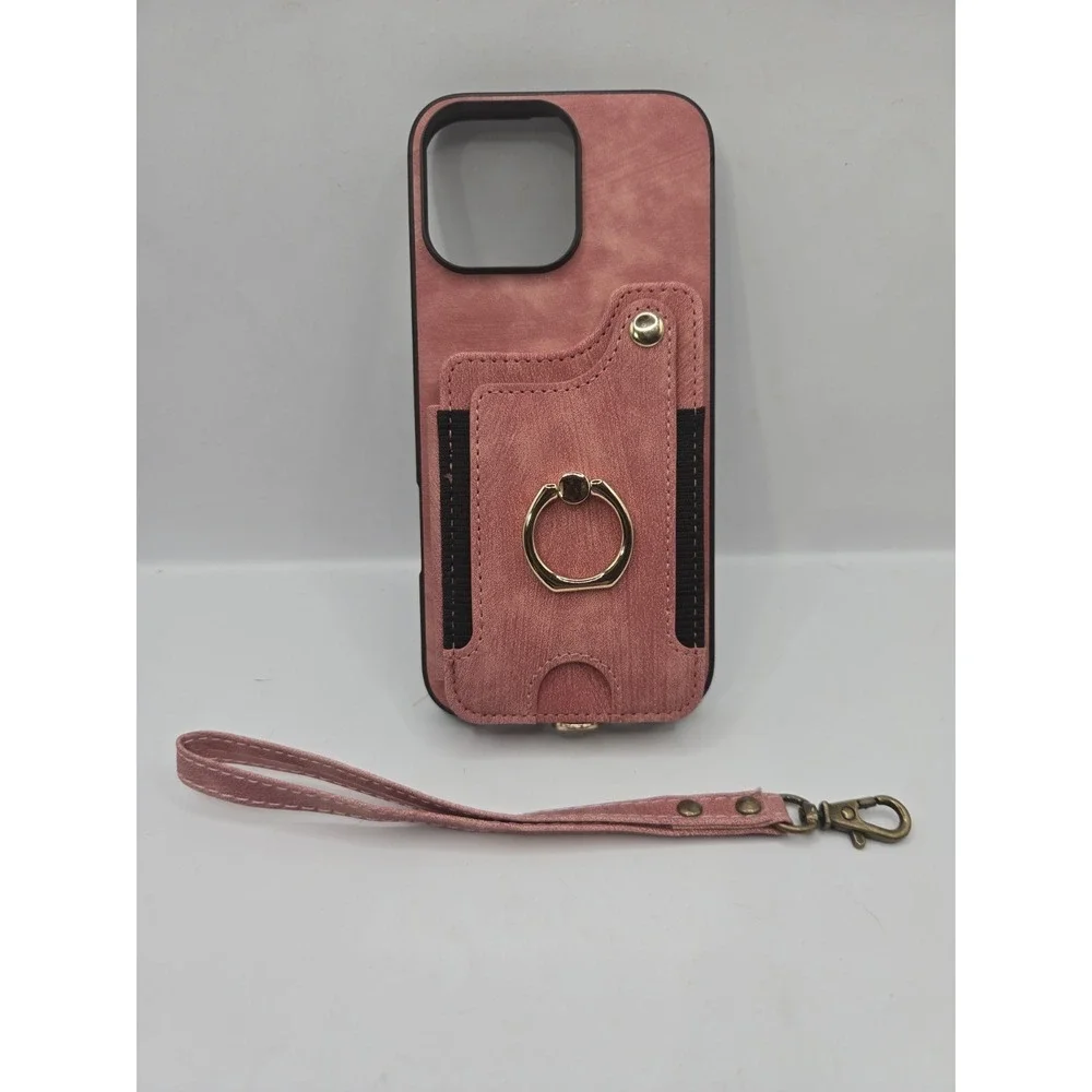 Asuwish Apple iphone 16 Pro Max Case - Card Holder-Strap-Magnetic Snap - Pink